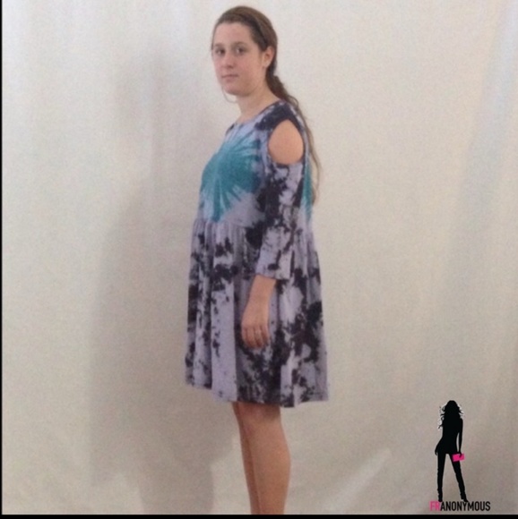 Tie Dye Cold Shoulder Long Sleeve Dress - Picture 4 of 4
